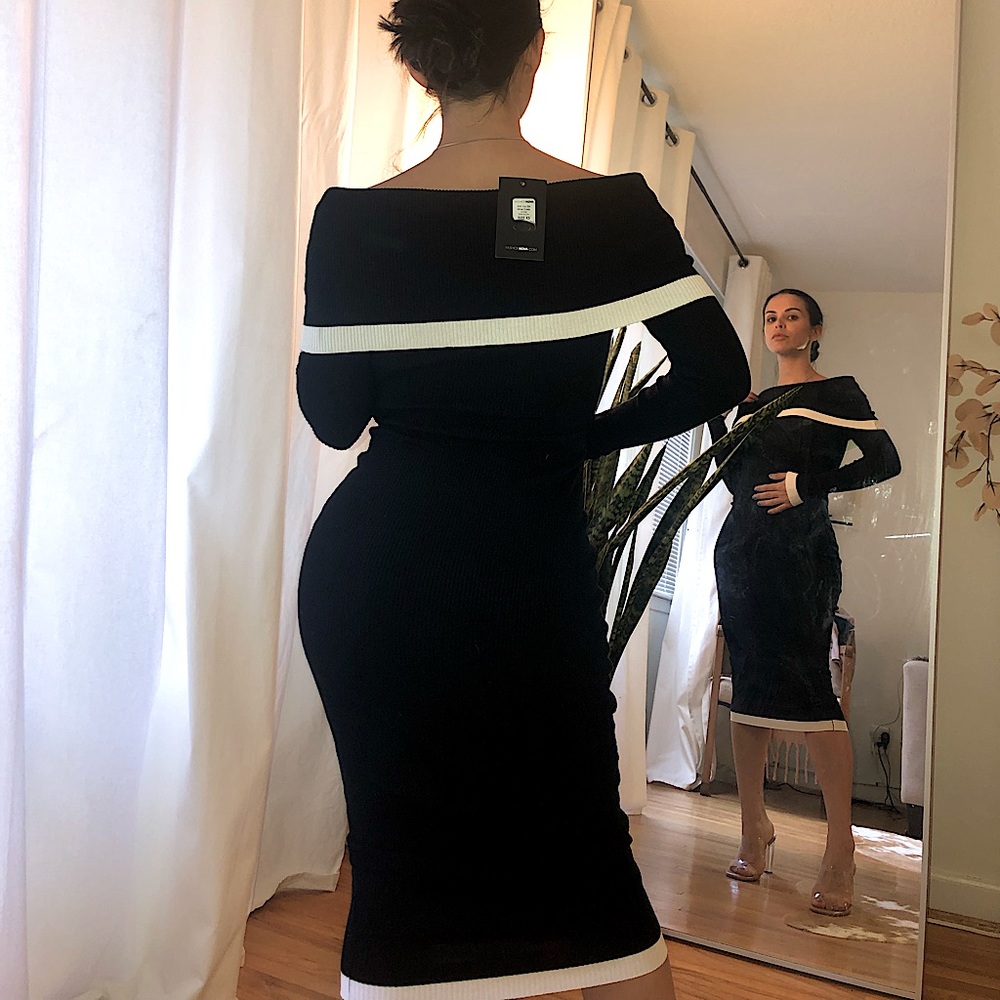 NWT black and white trim body con classy dress